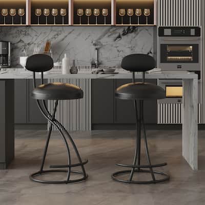 Set of 2 Counter Height PU Leather Bar Stools with Footrest