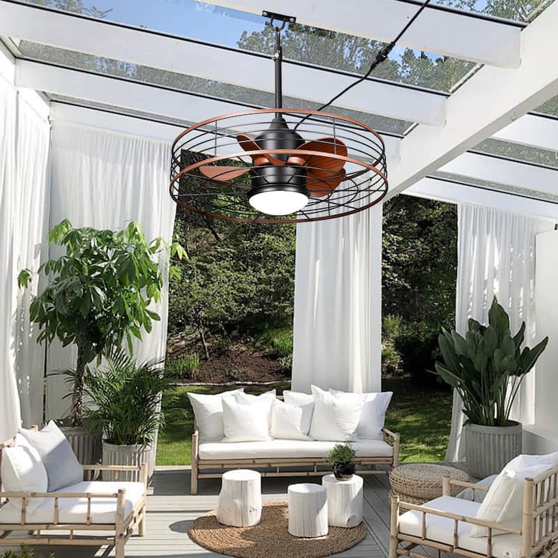 Bella Depot 23" Industrial Outdoor Ceiling Fan with Light and Remote for Courtyard, Bathroom, Corridor Caged Ceiling Fan - 23.6"
