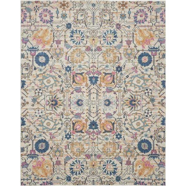 8' x 10' Ivory and Multicolor Floral Buds Area Rug - 3'6