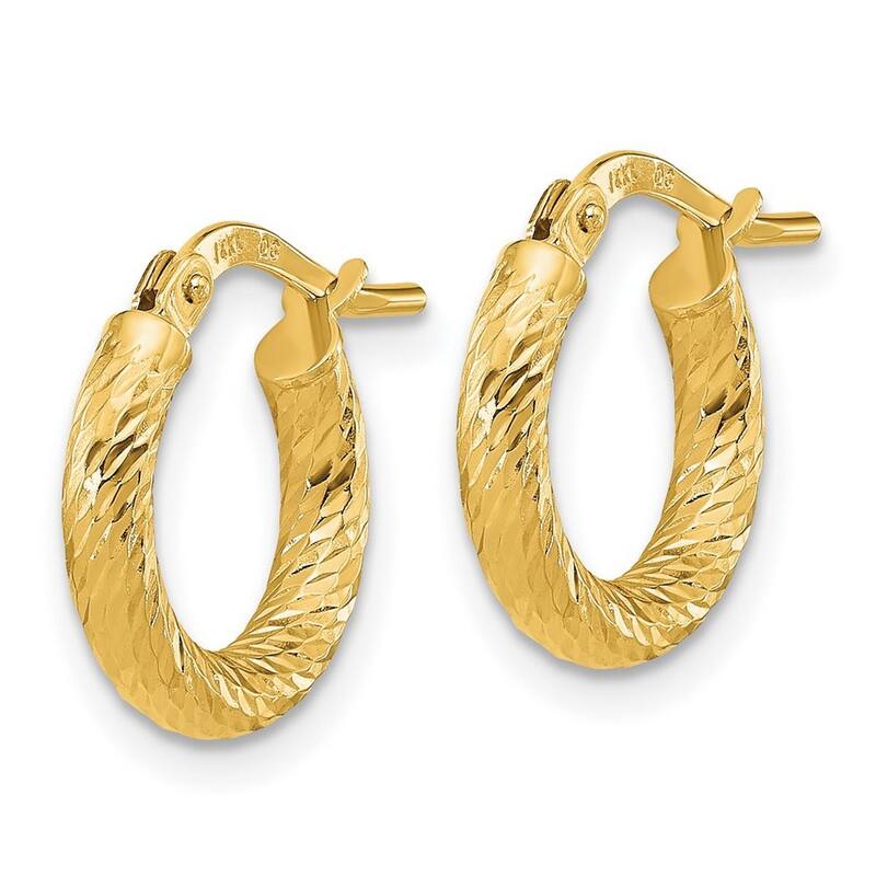 Curata 14k Yellow Gold Polished and Sparkle Cut Hoop Earrings - 14x12mm