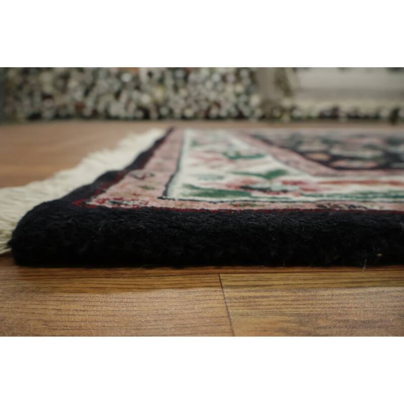 Hand Knotted Oriental 100% Wool Carpet Traditional All-Over Black Agra Area Rug - 6' 1'' X 4' 0''
