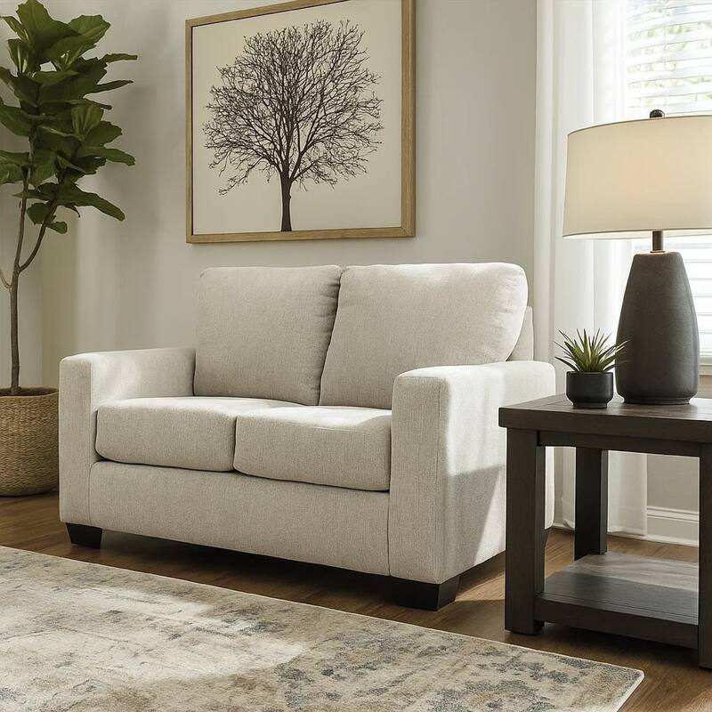 Anise Sofa Sleeper with Twin Size Pull Out Bed, Snow White Polyester