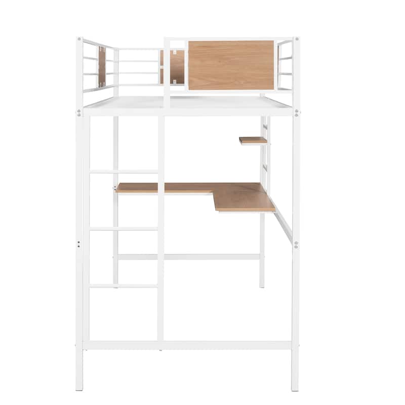 Twin Size Metal Loft Bed with Desk and Shelve for Kids, Teens, Girls, Boys