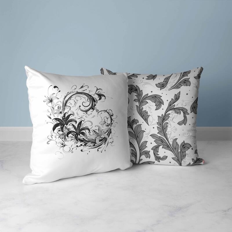 Petal and Swirl Faux Suede Reversible Throw Pillow White and Grey