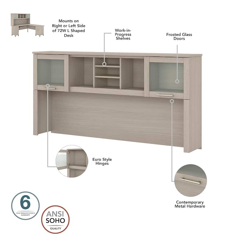 Bush Furniture Somerset 72W Office Desk with Hutch in Ash Gray