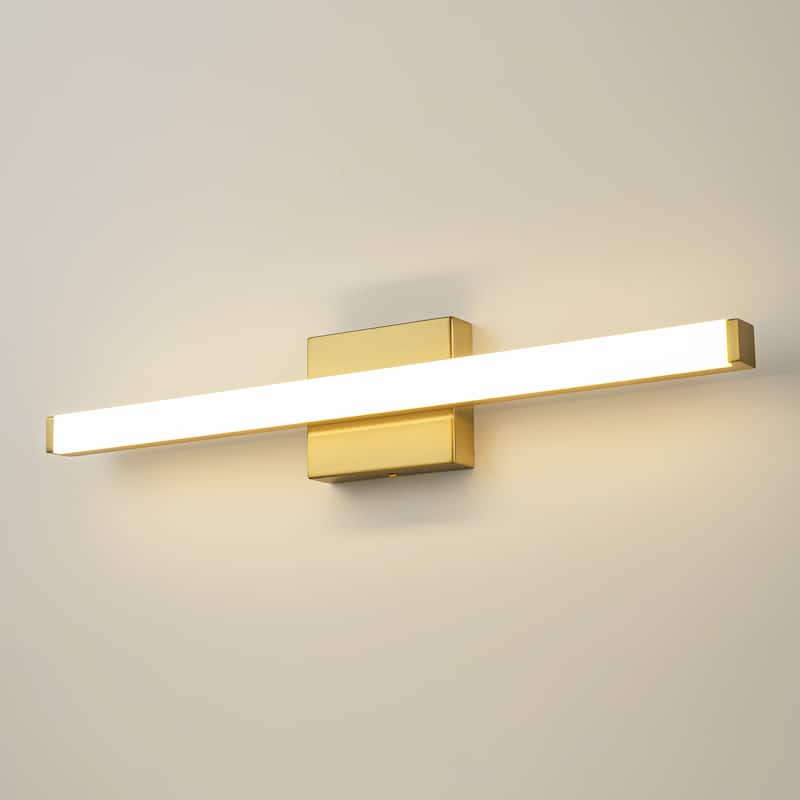 23.6 in. 1-Light Modern Black/Gold Linear Bathroom Vanity Light over Mirror Integrated LED Wall Light