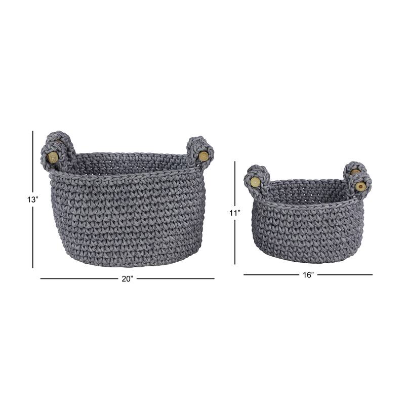 Grey Polyester Coastal Storage Basket (Set of 2) - S/2 13", 11"H