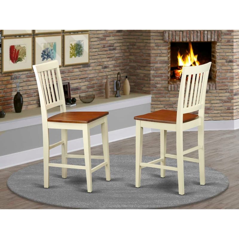 Counter Height Bar Stools with Wooden Seats, Buttermilk and Cherry Finish, Modern Kitchen Dining Room Furniture