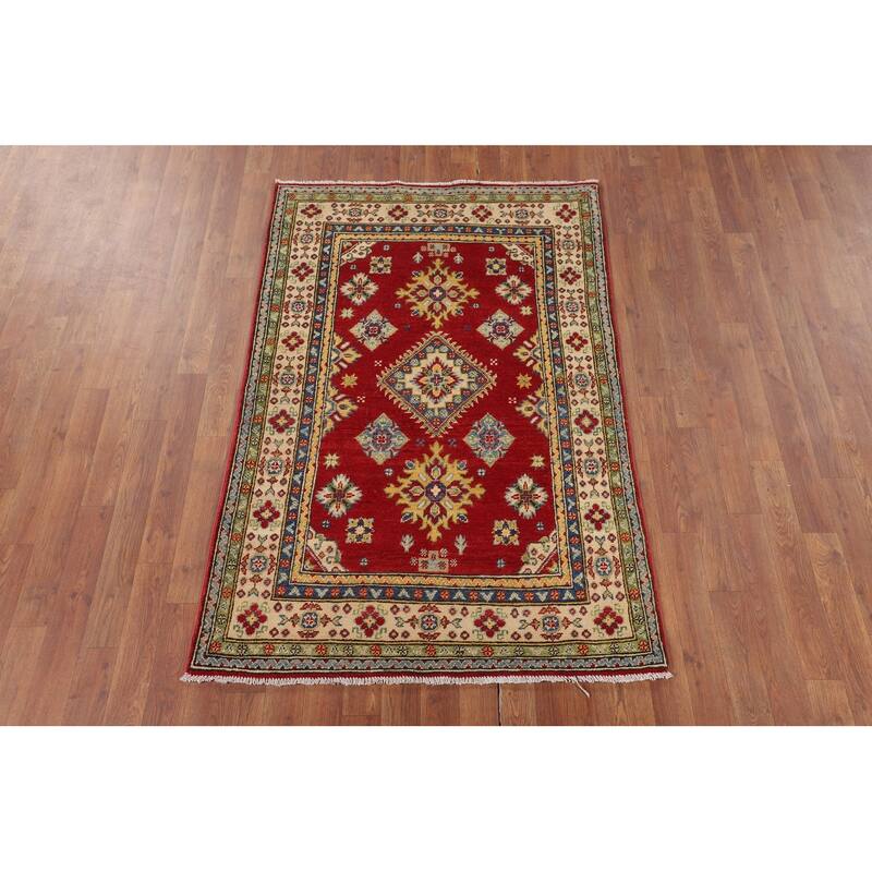 Red Kazak Accent Rug Handmade Wool Carpet - 3'4" x 5'2"