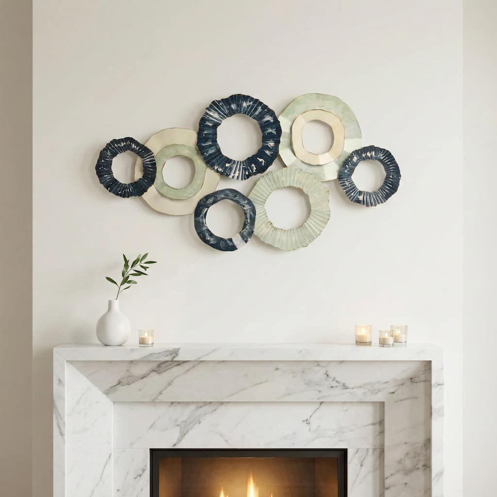 Modern Coastal Metal Circular Wall Art Sculpture - 39", Blue & White - 39.0"