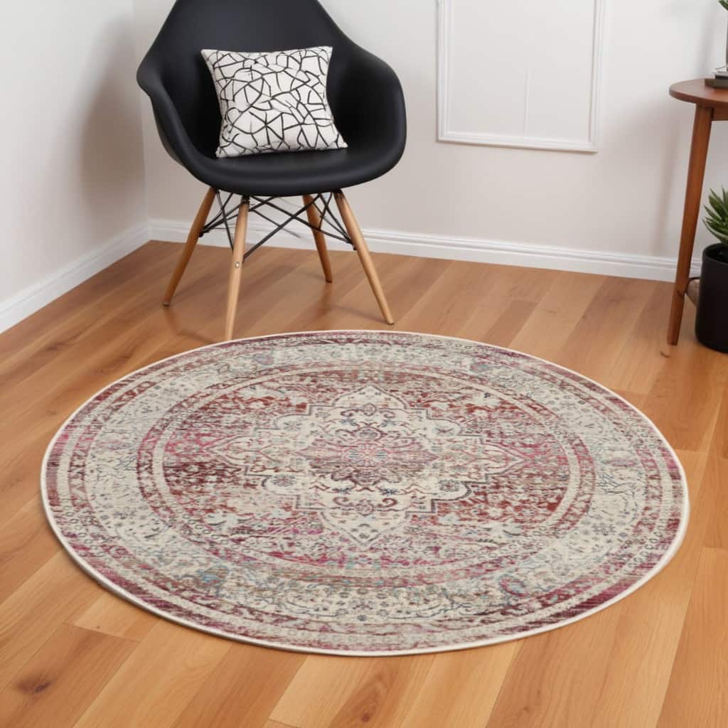 HomeRootsFloral Transitional Round Area Rug - 72' X '72' X '0.5