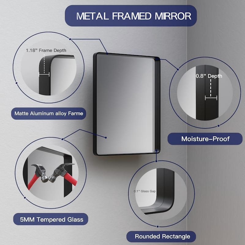 Aluminum alloy Framed Tempered Glass Wall Bathroom Vanity Mirror