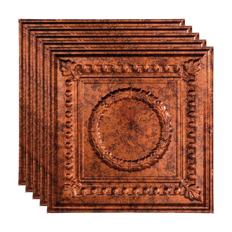 FASÄDE Rosette Decorative Vinyl 2ft x 2ft Lay in Ceiling Panel in Moonstone Copper (5 Pack) - 5 Pack - Moonstone Copper