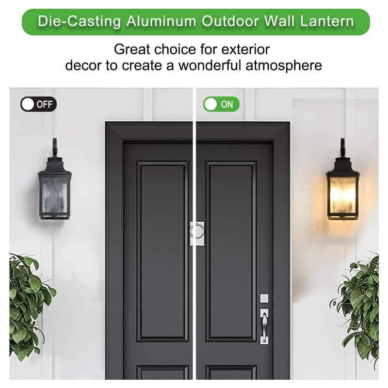 Large Outdoor Black Exterior Wall Lantern Sconce with Glass Shade
