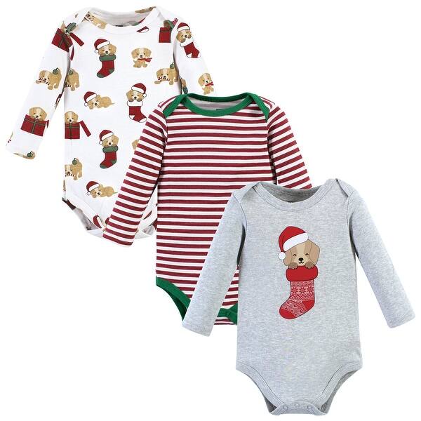 slide 1 of 1, Hudson Baby Unisex Baby Cotton Long-Sleeve Bodysuits, Christmas Dog 0-3 Months - Christmas Dog