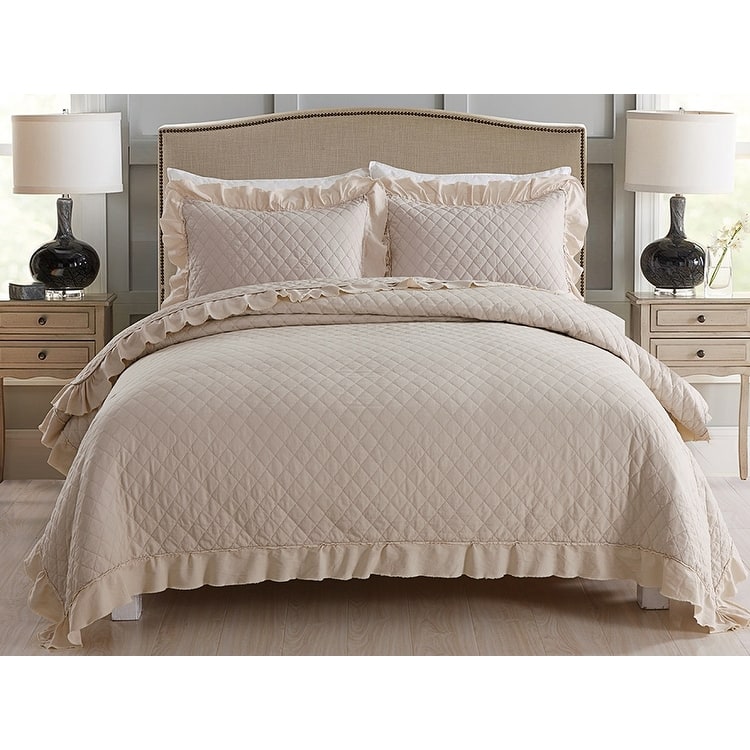 3 Piece Ruffle Quilt Set Lightweight Bedspreads Coverlet