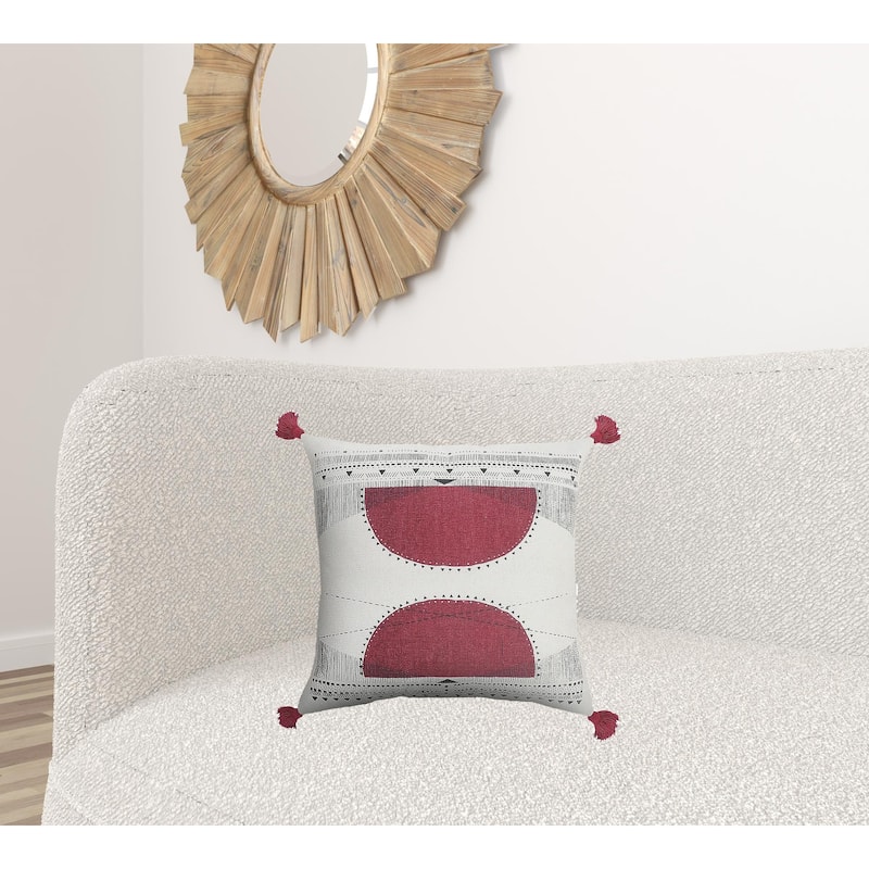 HomeRoots 20" X 20" White Black And Burgundy 100% Cotton Geometric Zippered Pillow