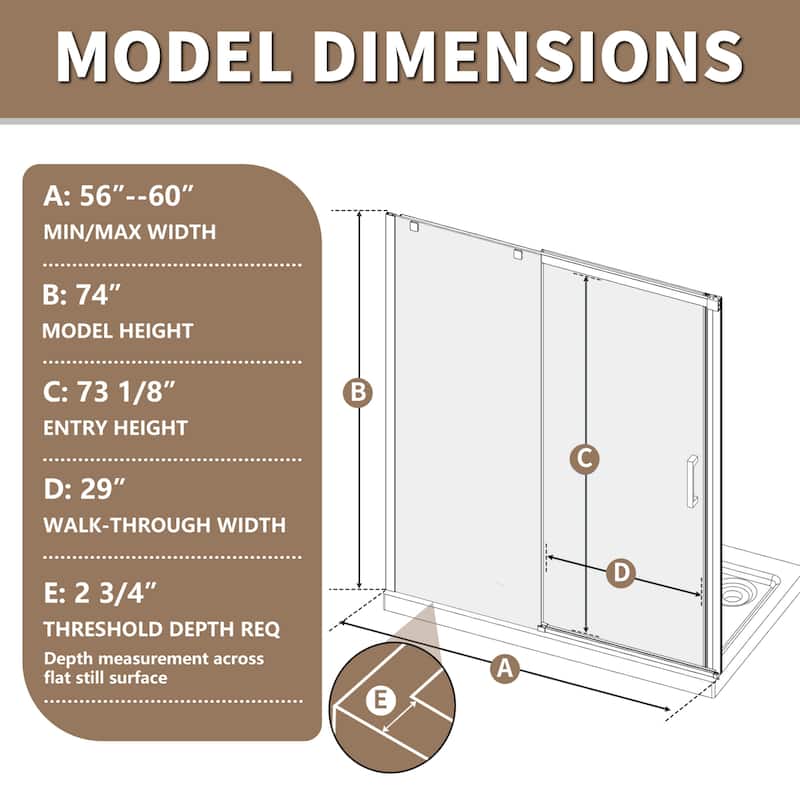 60" x 74" Glass Frame Sliding Shower Tub Door in Black - 60*74