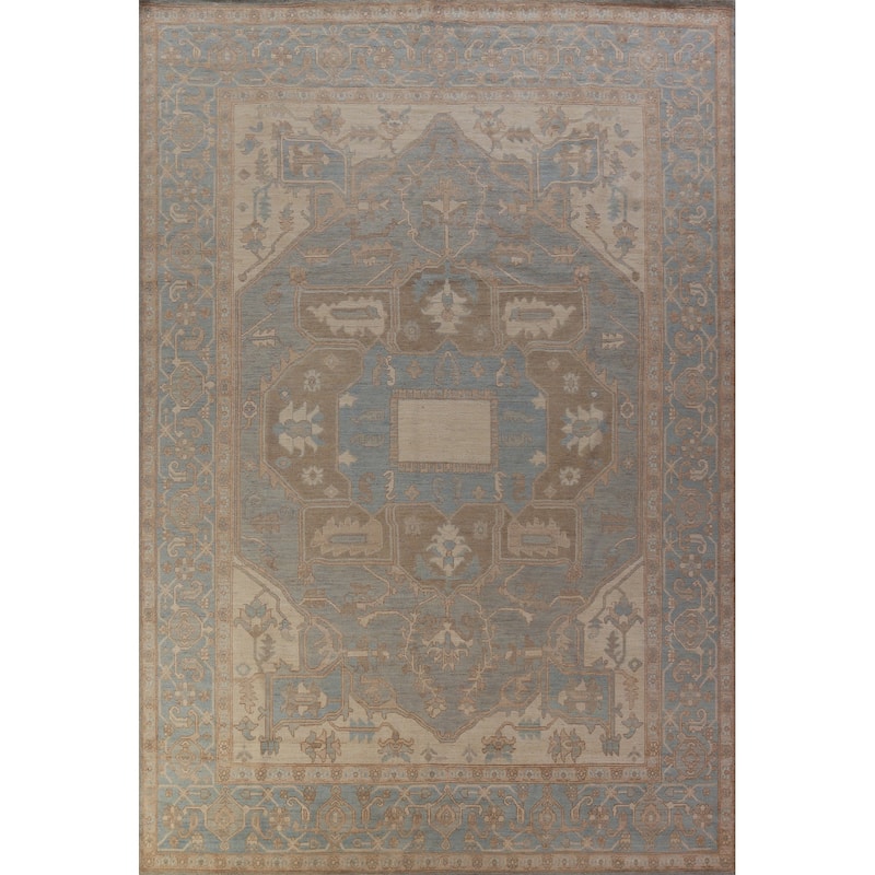 Hand Knotted Oriental 100% Wool Carpet Transitional Medallion Navy Blue & Blues Oushak Area Rug - 13' 7'' X 10' 0''