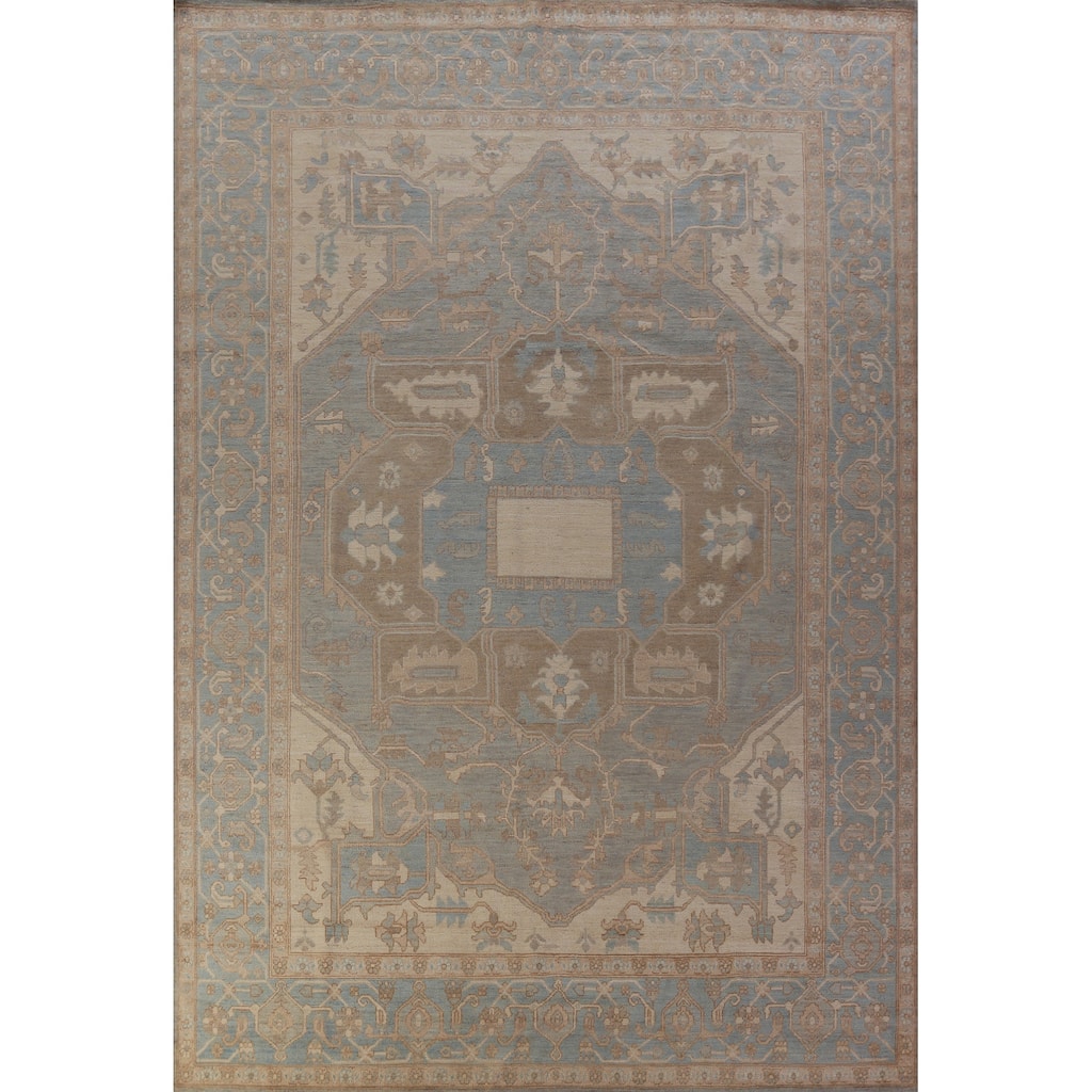 Hand Knotted Oriental 100% Wool Carpet Transitional Medallion Navy Blue & Blues Oushak Area Rug - 13' 7'' X 10' 0''