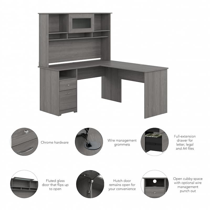 Cabot 60W L Shaped Computer Desk with Hutch by Bush Furniture