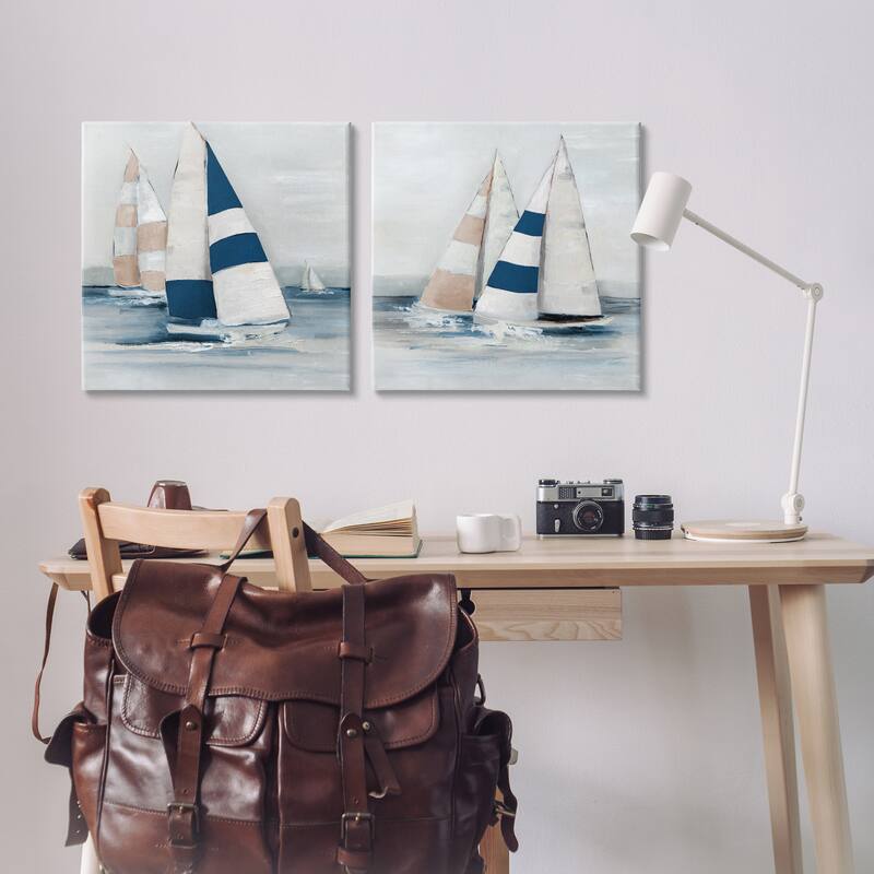 Stupell Sailboat Fleet Voyage Canvas Wall Art Design By Sally Swatland (Set of 2)