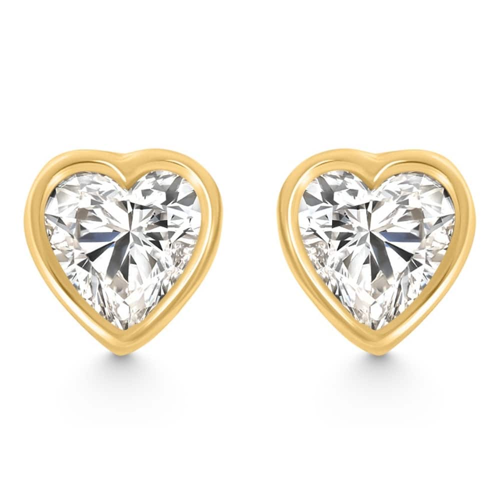 Bliss Diamond 2Ct TW Heart Shape Diamond Bezel Stud Earrings Gold Lab Grown