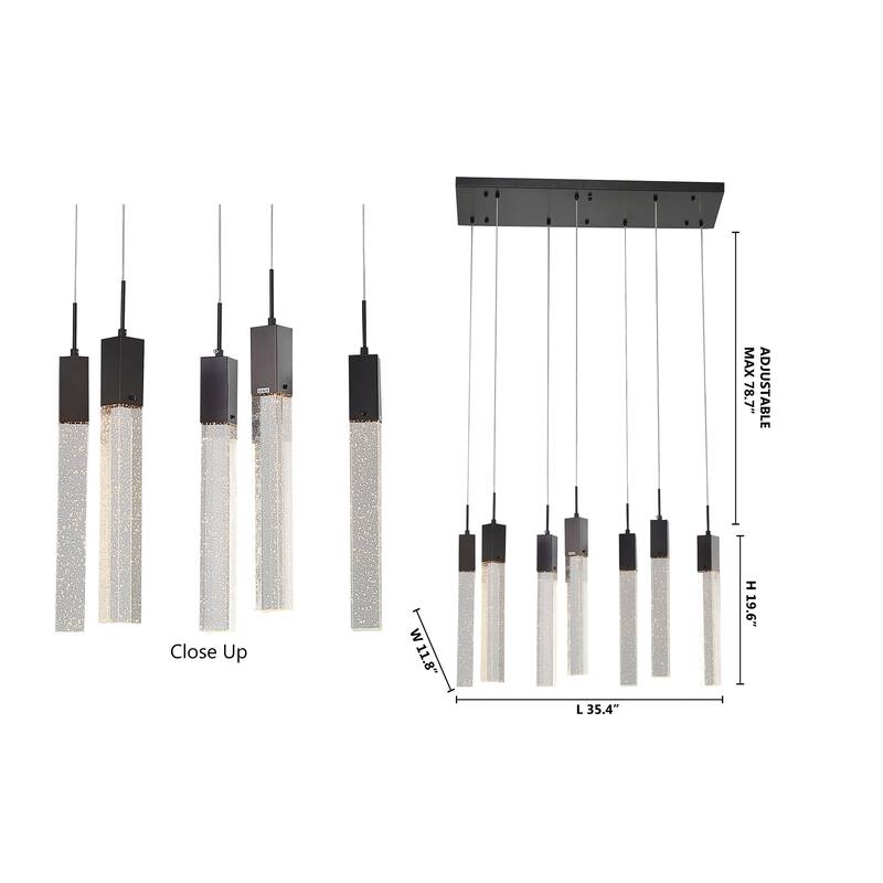 7-Light Matte Black Island Lighting With A Clear Bubble Crystal