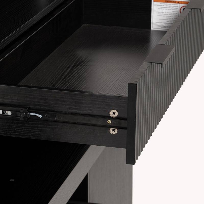 72" Fluted Kitchen Pantry Cabinet, Freestanding Cupboard Storage Cabinet with Drawers and Adjustable Shelves