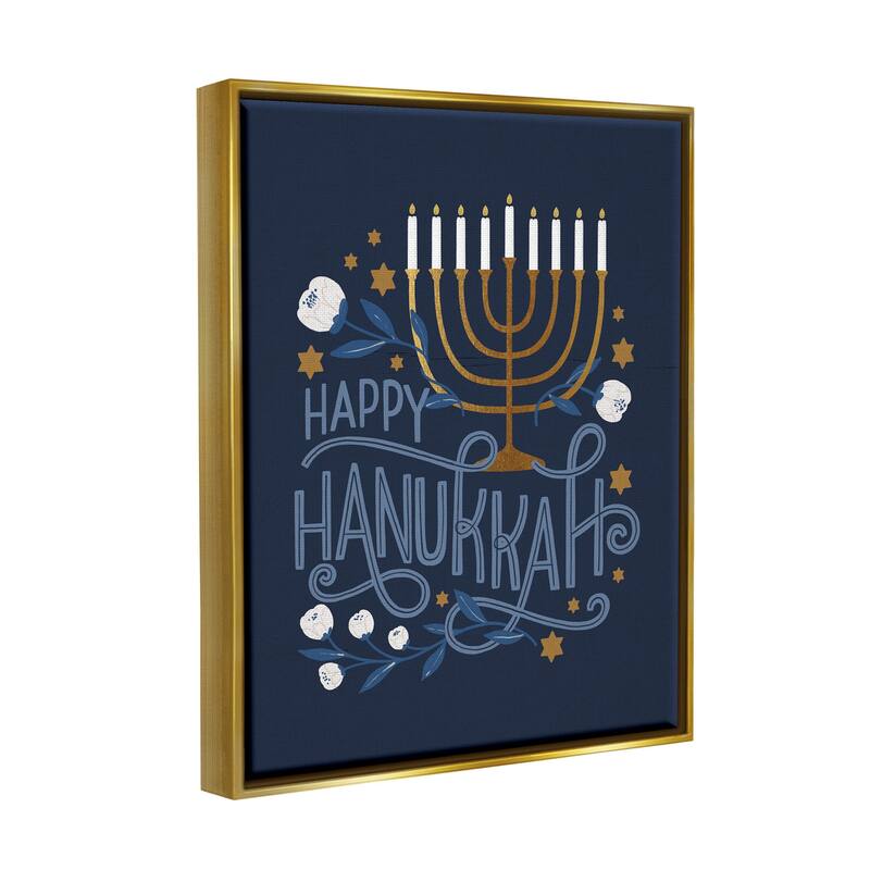 Stupell Industries Happy Hanukkah Traditional Menorah Symbols Floater