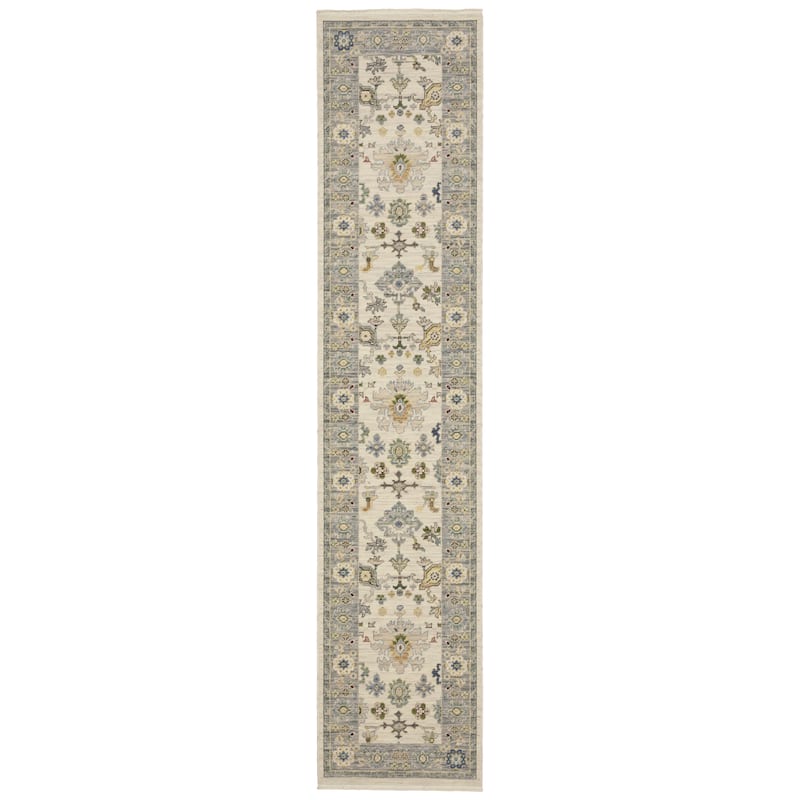 Style Haven Lawson Traditional Classic Wool Fringe Edge Area Rug - 2' 6" x 12' - Ivory/ Blue - Runner