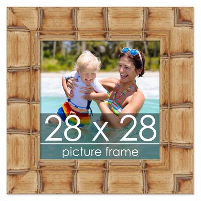 28x28 Bamboo Natural Wood Picture Square Frame - Picture Frame Includes UV Acrylic, Foam Board Backing, & Hanging Hardware!