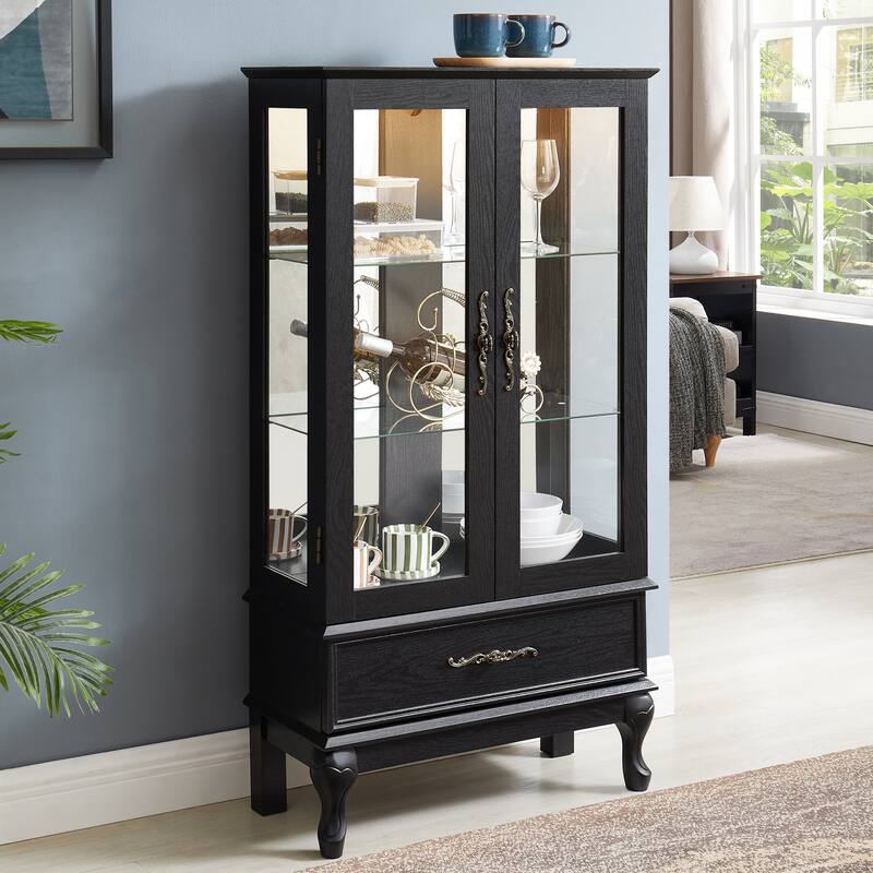 GDF Studio - Curio Cabinet with Adjustable Shelves and Storage Drawer
