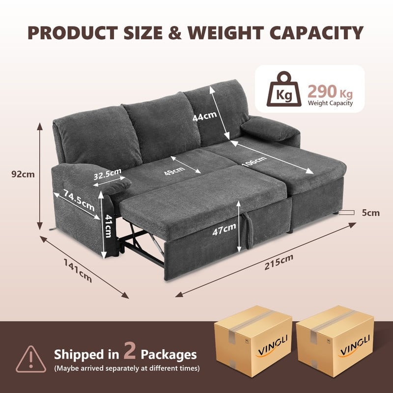 Modern L-Shaped Upholstered Velvet Sleeper Sectional Sofa bed with Chaise and Queen Pull Out Bed
