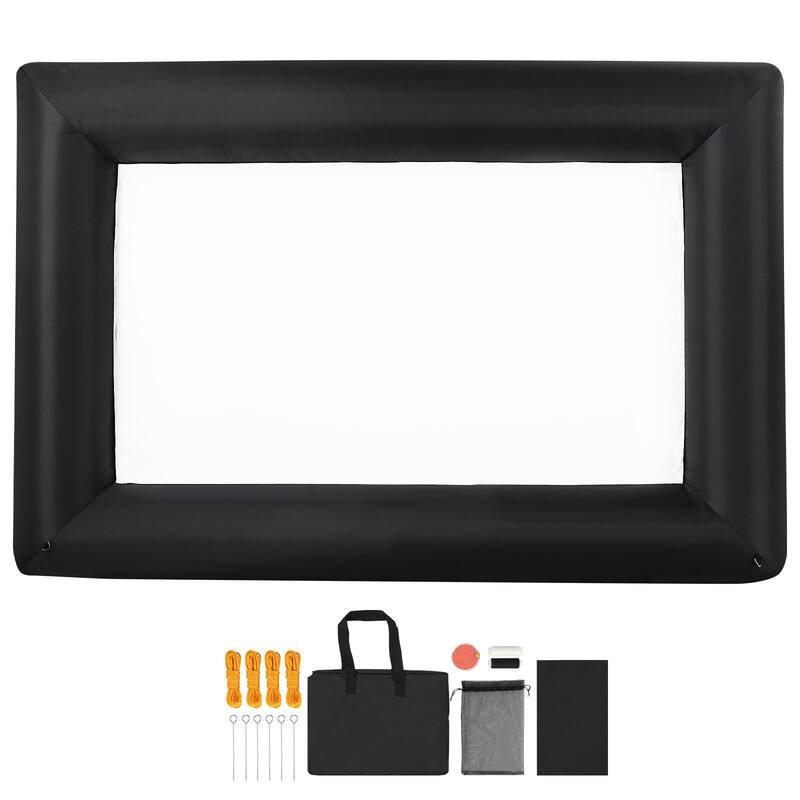 Outdoor & Indoor Movie Screen with 600D Washable Oxford Fabric 250W Quiet Blower Quick Setup, Front & Rear Projection