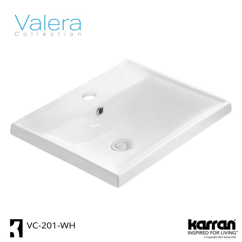 Karran Valera 21" Top Mount Vitreous China Bathroom Sink in White with Overflow Drain