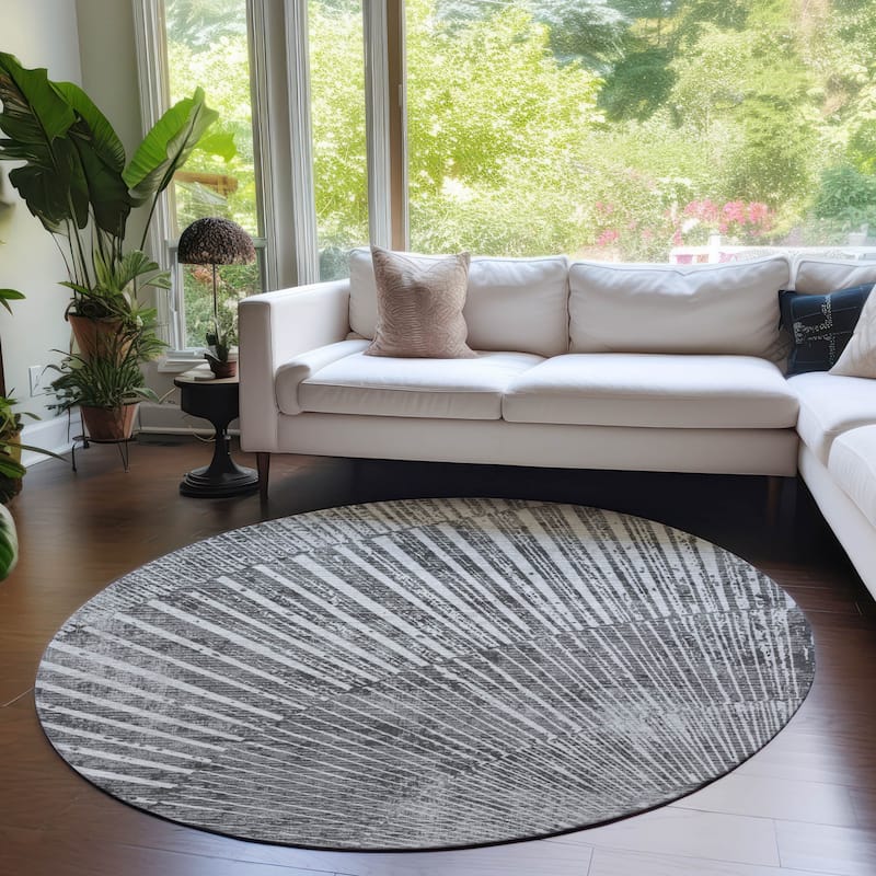 Machine Washable Indoor/ Outdoor Modern Fan Chantille ARug