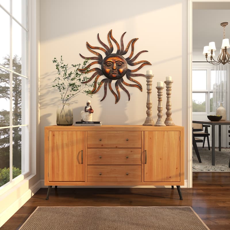 Brass Metal Sun Home Wall Decor with Distressed Copper Like Finish