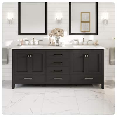 Eviva Aberdeen 78"W Espresso DS Bath Vanity with White Carrara Quartz Top