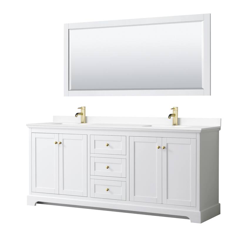 Wyndham Collection Avery 80" Free Standing Double Basin Vanity Set - White / White Cultured Marble Top / Brushed Gold
