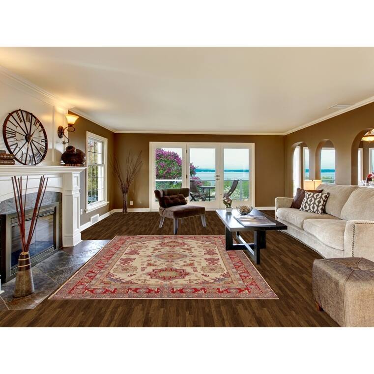 Oriental / Geometric Kazak Area Rug Hand-Knotted Wool Carpet - 6'6" x 9'8"