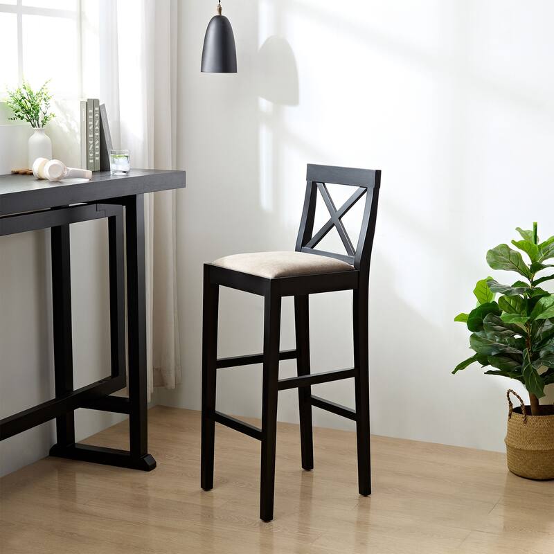Set of 2 Wood Counter Height Bar Stool with Backrest and Footrest