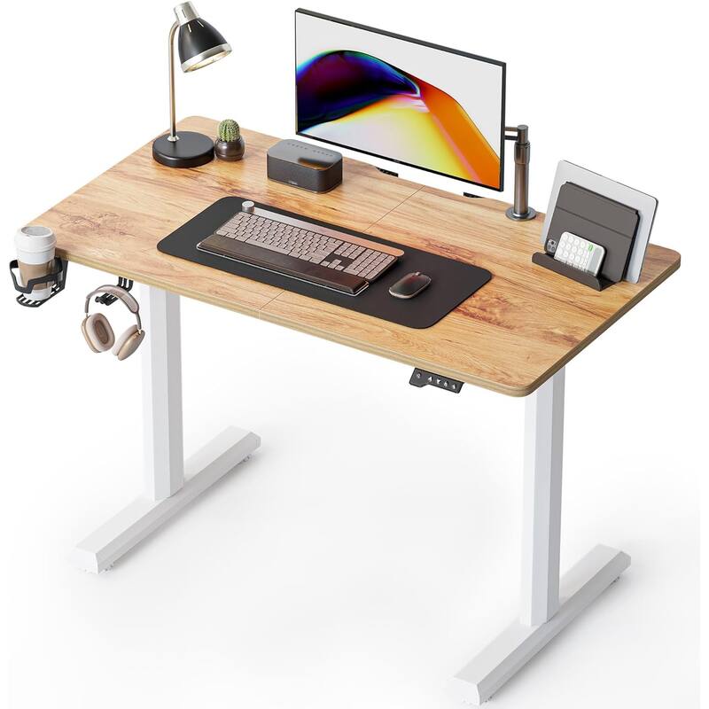 FEZIBO Height Adjustable Electric Standing Desk, Stand up Table, Sit Stand Home Office Desk with Splice Board