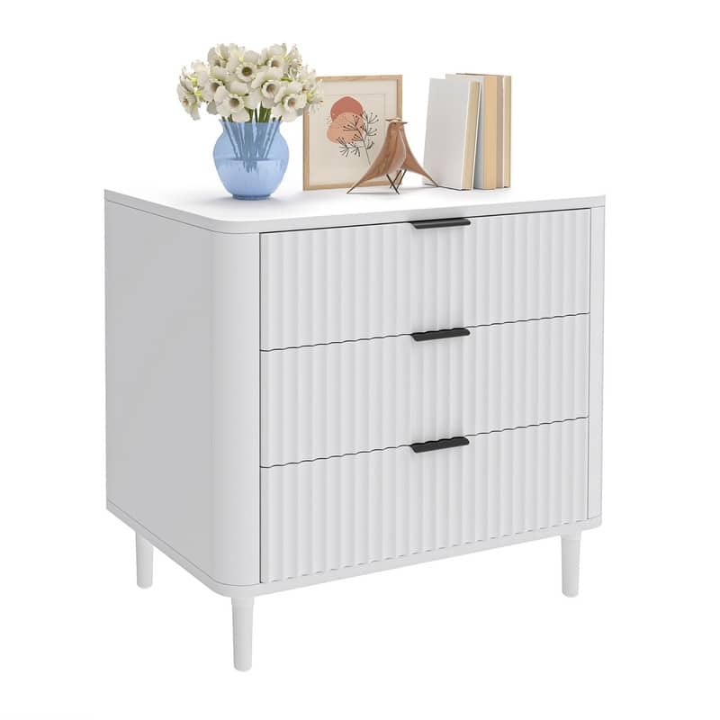 3 Drawer Dresser Storage Dresser Chest of Drawers with Waveform Panel Wood