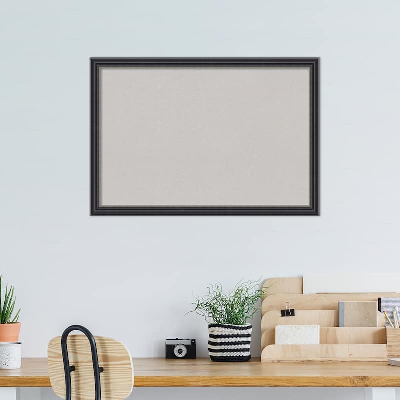 Stylish Black Wood Framed Grey Corkboard Bulletin Board