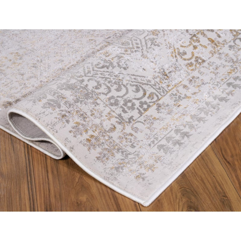 Hypnos Collection Beige and Camel Medallion Area Rug Bed Bath