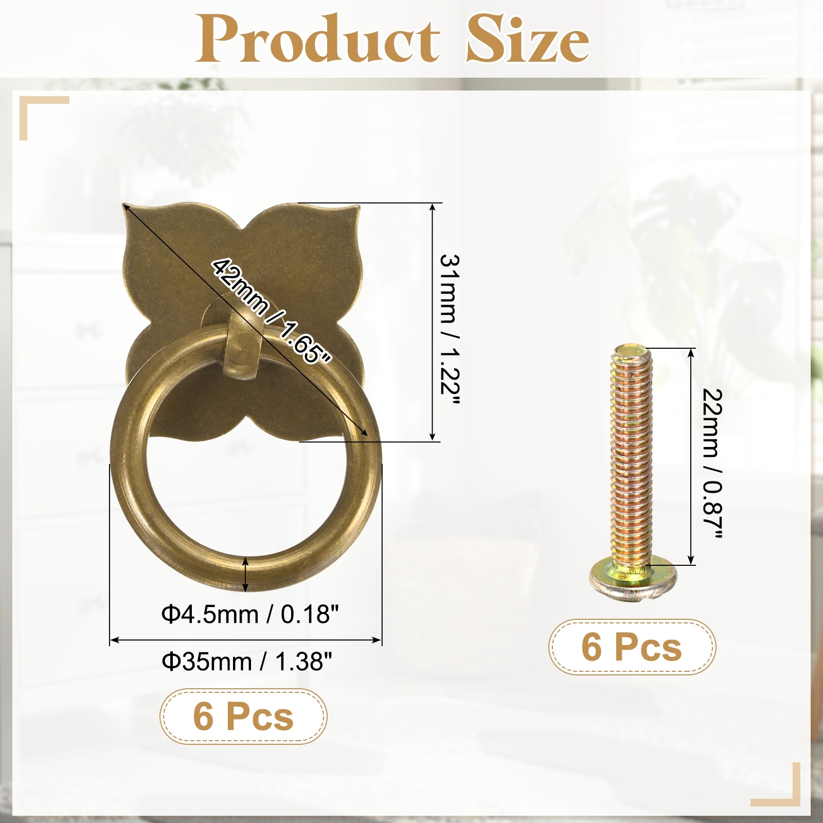 Drawer Pulls and Knob Vintage Ring Drawer Pulls with Screws Four-petal Flower Shape