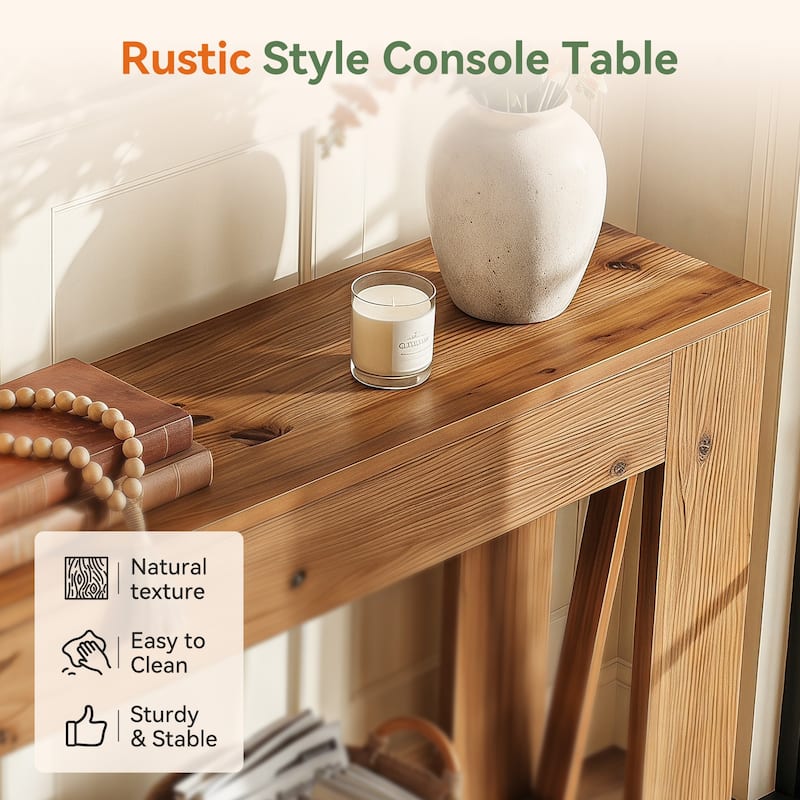 63" Solid Wood Console Table, Long Entryway Table for Living Room