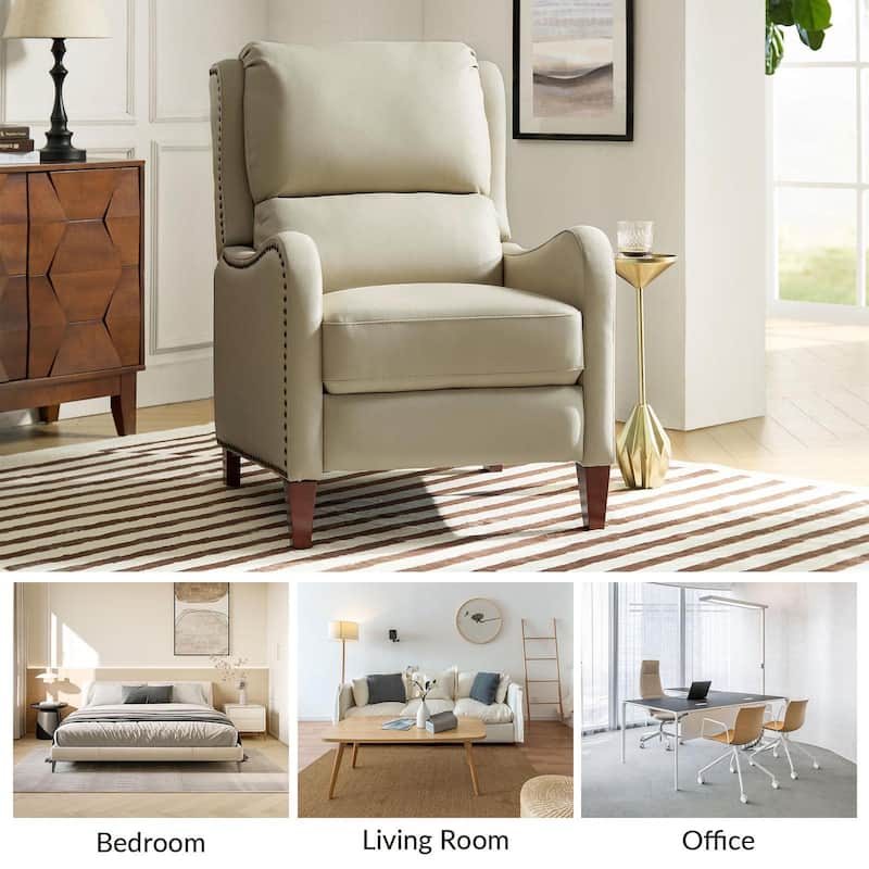 Brigida Modern Genuine Leather Nailhead Trim Recliner with Adjustable Footrest Set of 2 by HULALA HOME