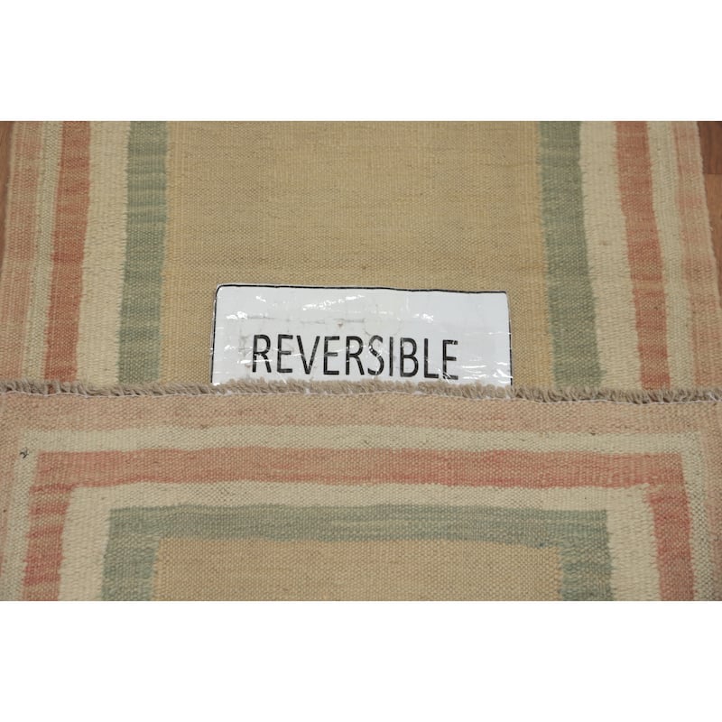 Hand Woven Oriental 100% Wool Carpet Southwestern Tribal Beige & Ivories Kilim Runner Rug - 7' 9'' X 1' 11''